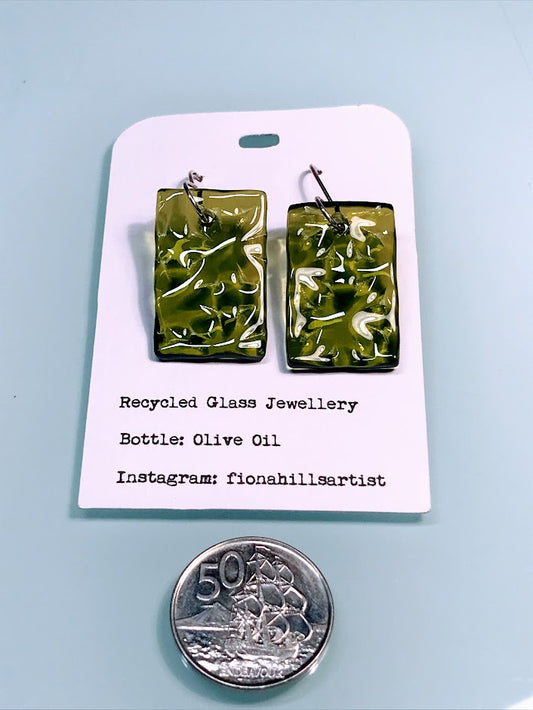 Olive recycled glass earrings