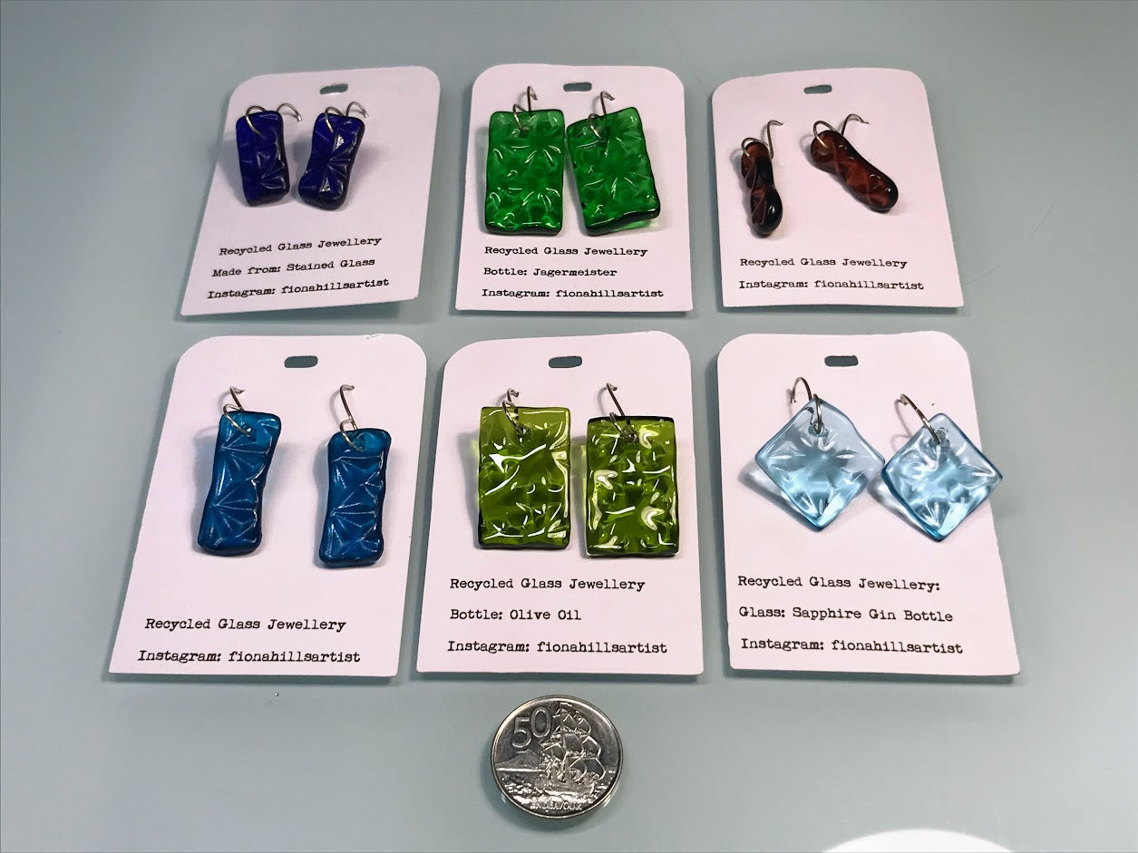 Green recycled glass earrings