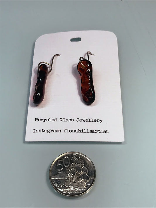 Red-brown recycled glass earrings