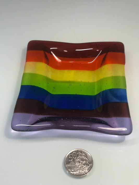 Rainbow striped indented glass dish